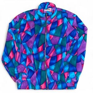 Teddi Retro Geometrical Patterned Blue Purple Lightweight Vintage Jacket